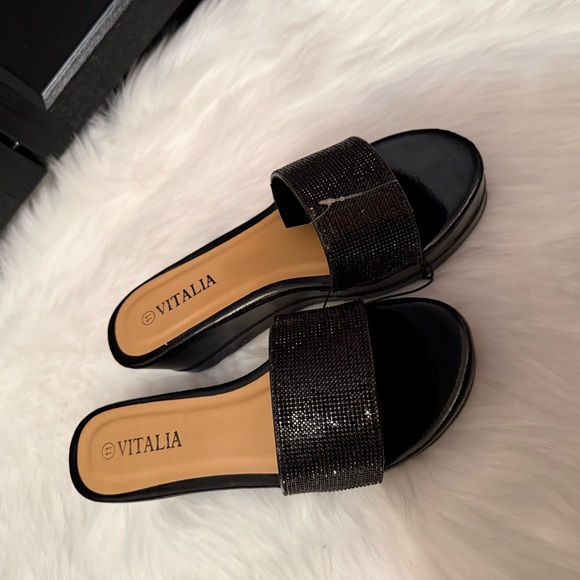 Vitalia Black Sparkle Slide Sandals - Picture 1 of 7